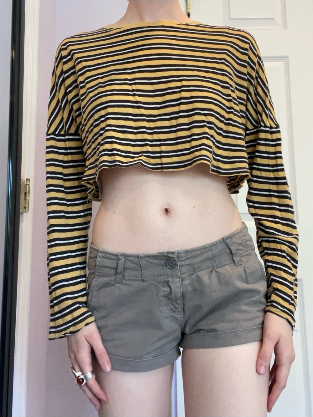 Urban Outfitters 100% Cotton Yellow and Black Striped Crop Top